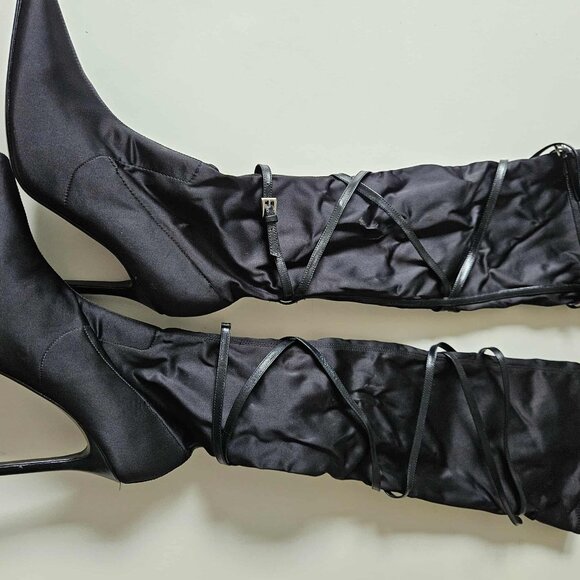 Blk Satin Over the knee Boots Size 9 - Picture 1 of 4